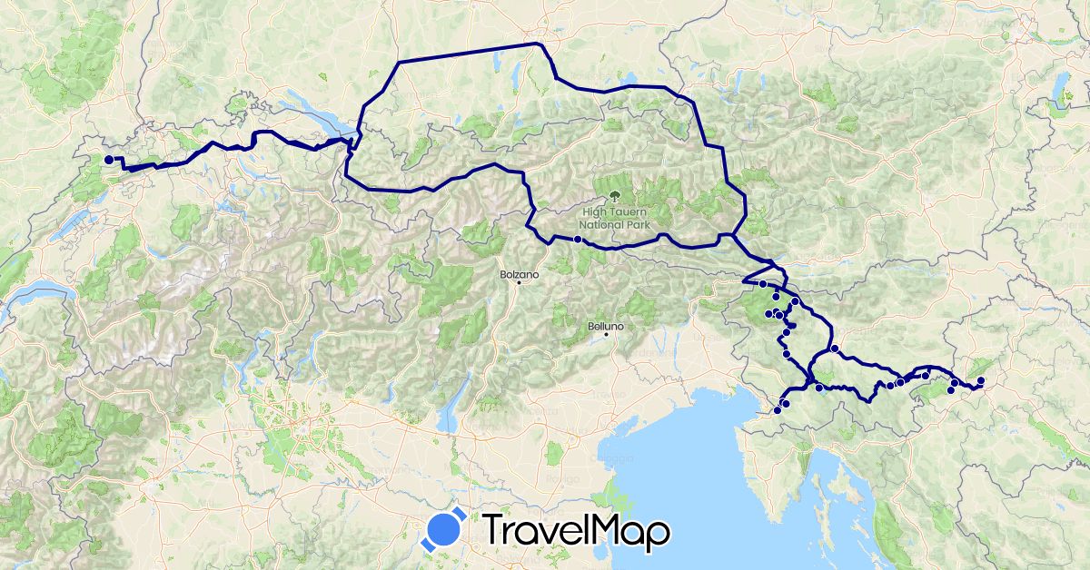 TravelMap itinerary: driving in Switzerland, Croatia, Italy, Slovenia (Europe)
